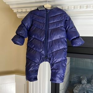 Winter puffy suit with snaps & attached beanie